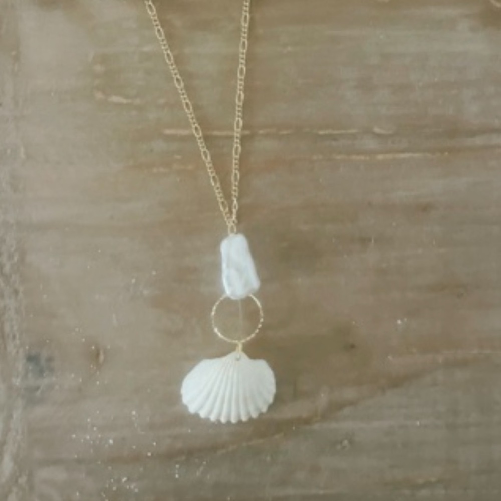 Gold and White Shell Pendant Necklace